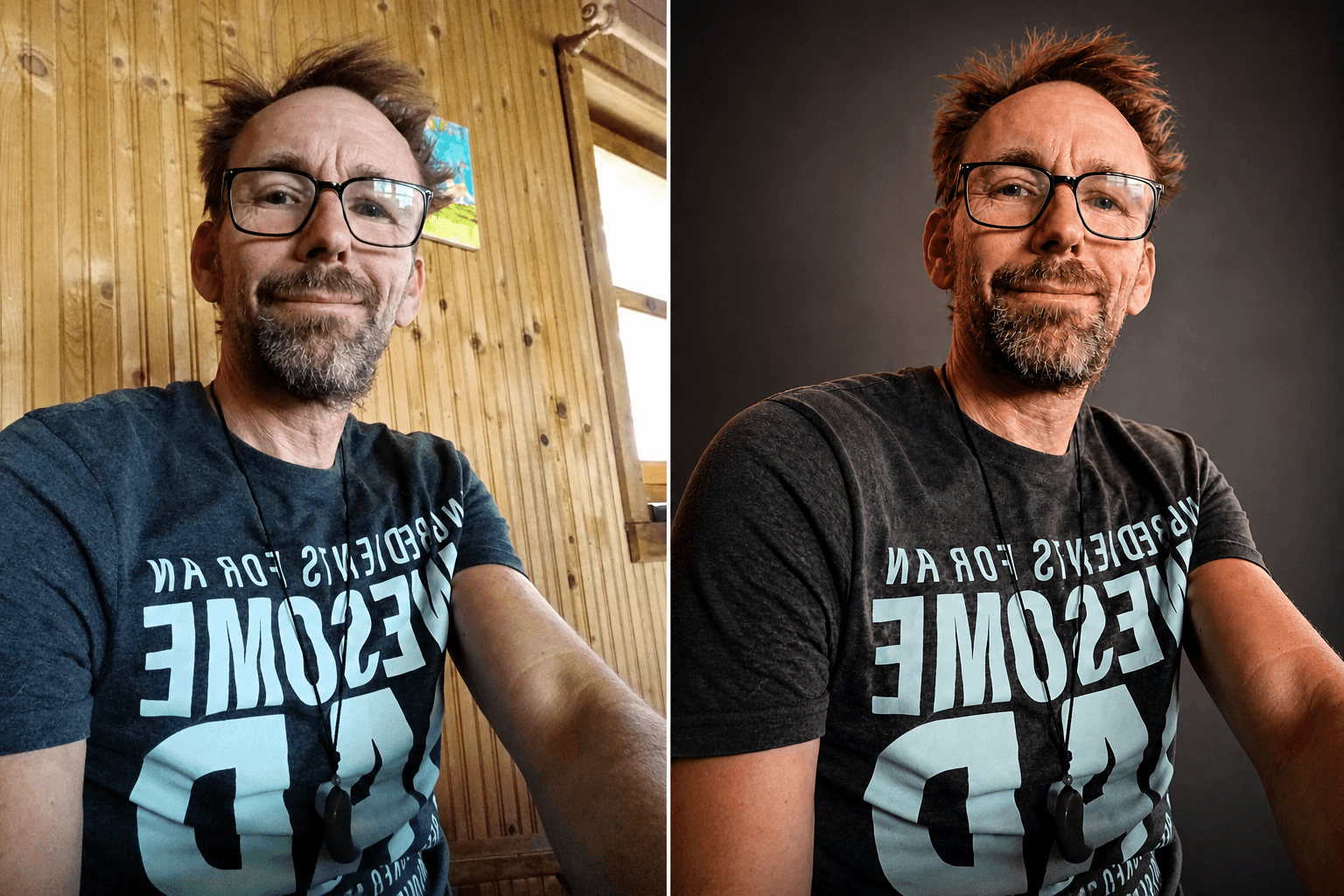 Example 3: From casual selfie to personal brand original and retouched comparison